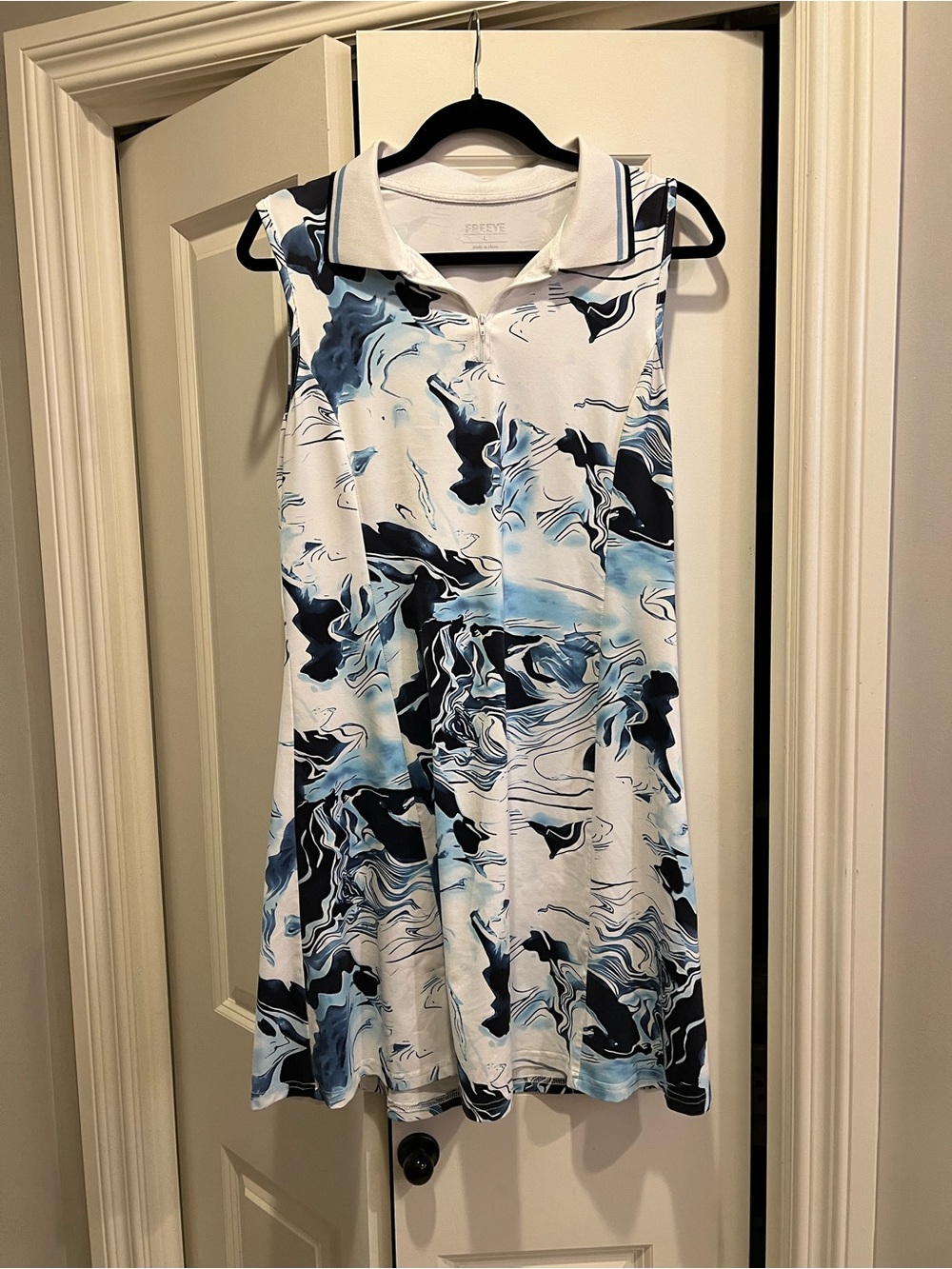 Ladies Marble-Print Polo Dress - White & Blue